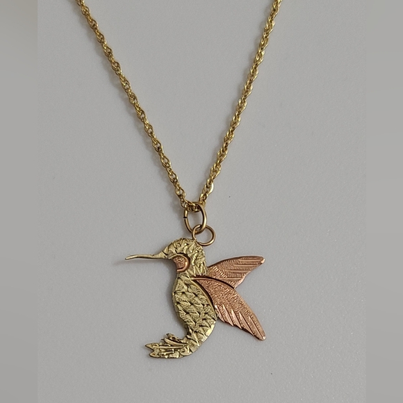 Vintage 10k gold hummingbird necklace C.CO black hills gold yellow rose gold vtg - Picture 4 of 16